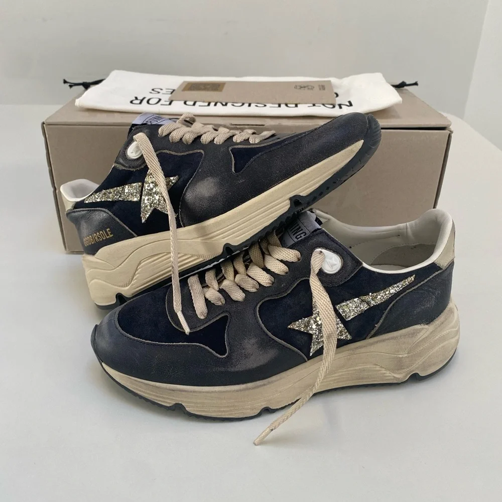Golden Goose Running Sole Sneaker Dark Blue/Eclipse/Silver Glitter 39 New in Box